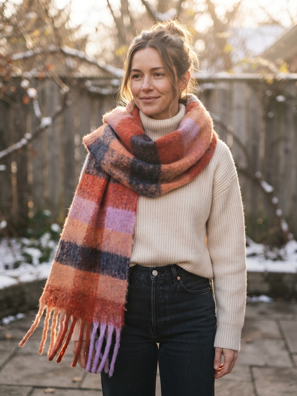 Fuzzy Plaid Fringe Blanket Scarf Downtowngirl Cozycore Boho